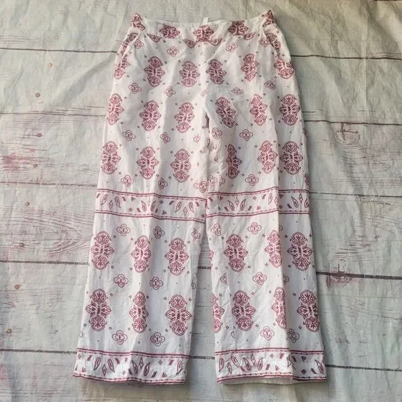 Anthropologie Ett Twa Jadida Embroidered Wide Leg Linen Pants Size 6 - Picture 3 of 7